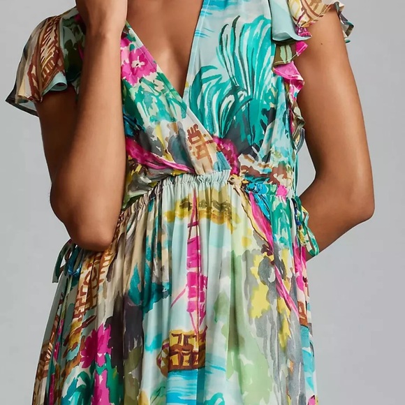 Anthropologie Colorful Flutter Sleeve Midi Dress - Picture 4 of 9